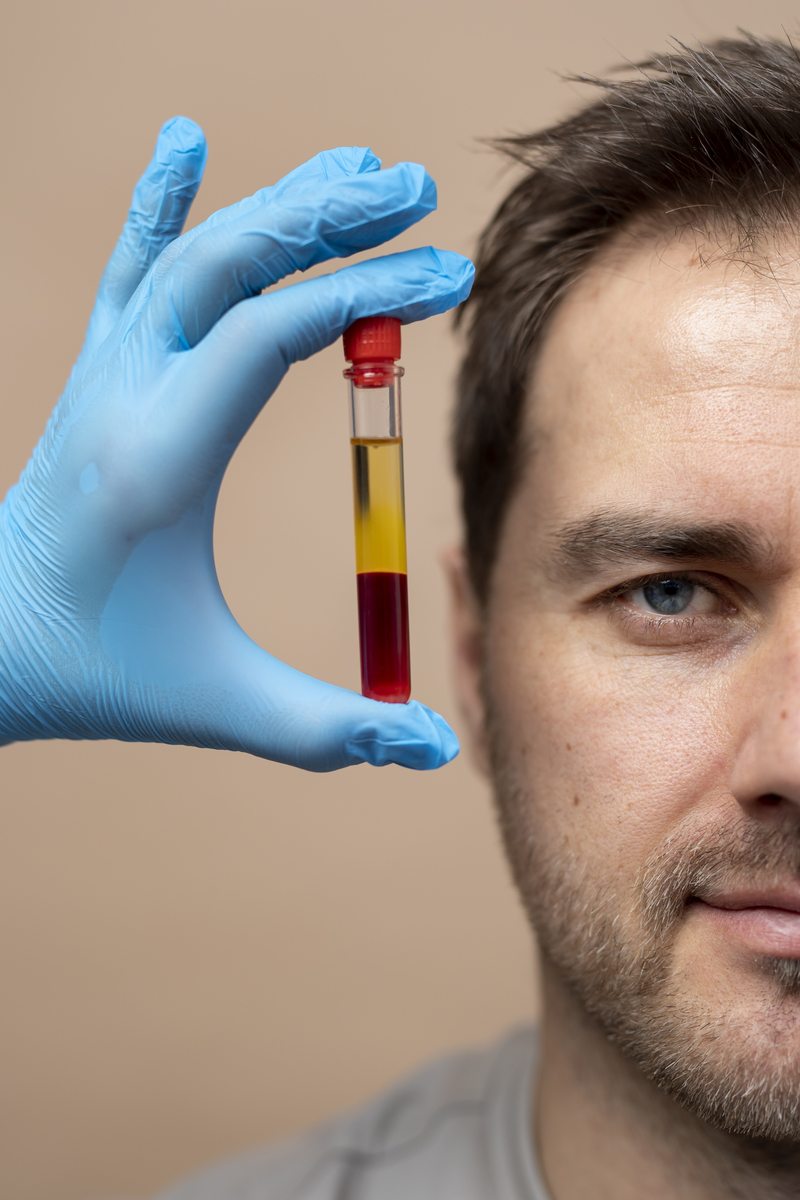 Smiley Man Hand Holding PRP Vial